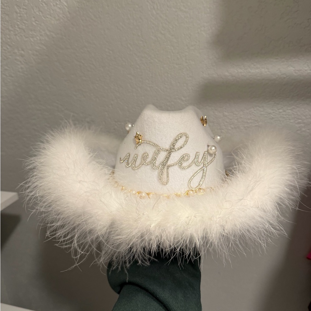 White Feathered Wifey Hat